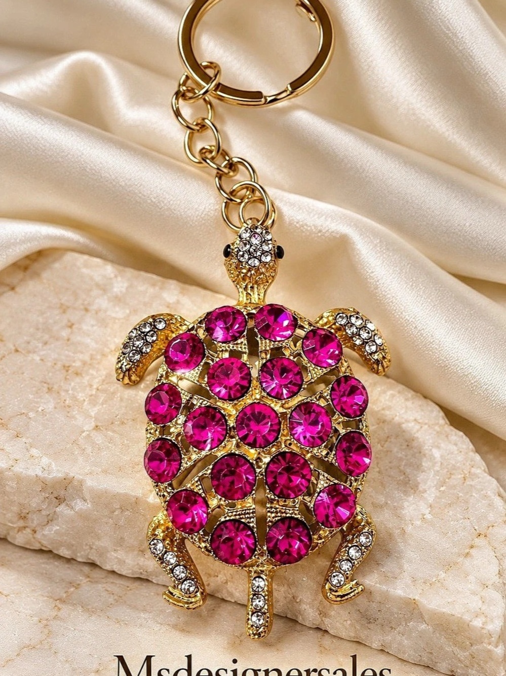 Turtle Rhinestone Keychain in Gold & Pink Like New 239